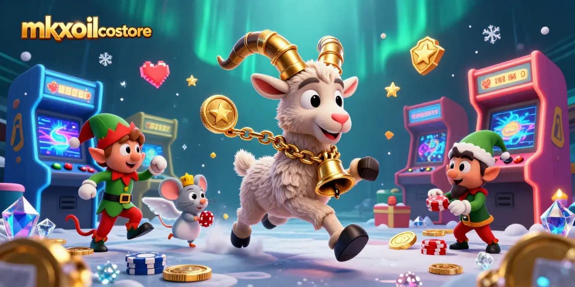 Join the festive chaos at mkxoilcostore, where a Krampus goat and angel mouse navigate a chaotic holiday casino.