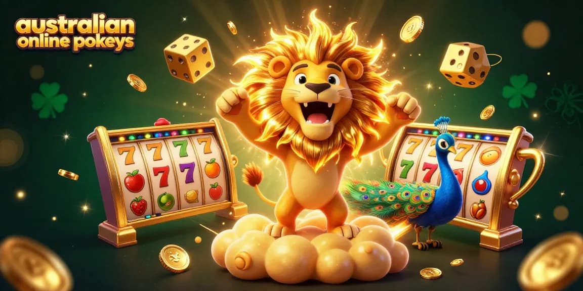 Play australian online pokies with vibrant characters and dynamic gaming elements in a lively 3D illustration.