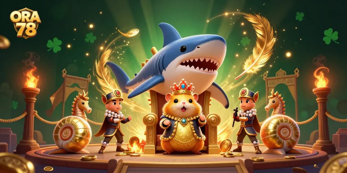 ORA 78 menampilkan ilustrasi kasino digital dengan raja hamster, menjaga koin emas sambil bertarung。