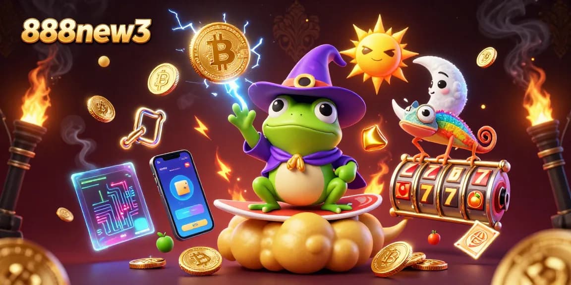 Experience thrilling gameplay with 888new3 in a colorful casino atmosphere filled with crypto coins.