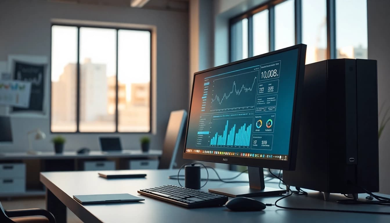 Refurbished pc setup in a modern office promoting productivity.