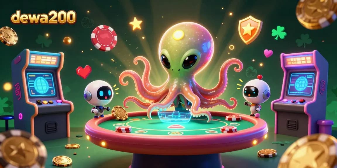 Gambarkan dewa200 dengan alien gurita bermain poker dalam suasana kasino intergalaksi yang menakjubkan.