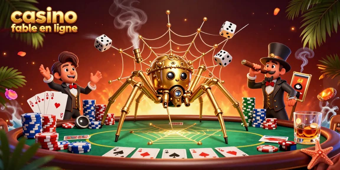 Jouer au casino fiable en ligne avec une araignée dorée et un homme-mouche dans une scène captivante.