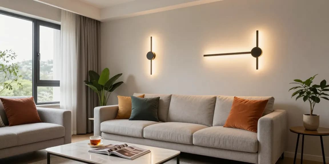 Aplice tavan moderne iluminează un living contemporan, creând o atmosferă primitoare și elegantă.