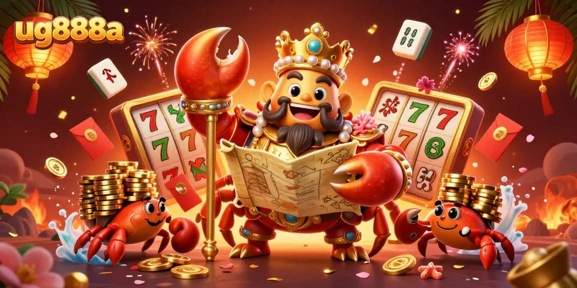Spin the reels at ug888a and uncover hidden treasure with our 3D golden crab emperor and vibrant casino elements!