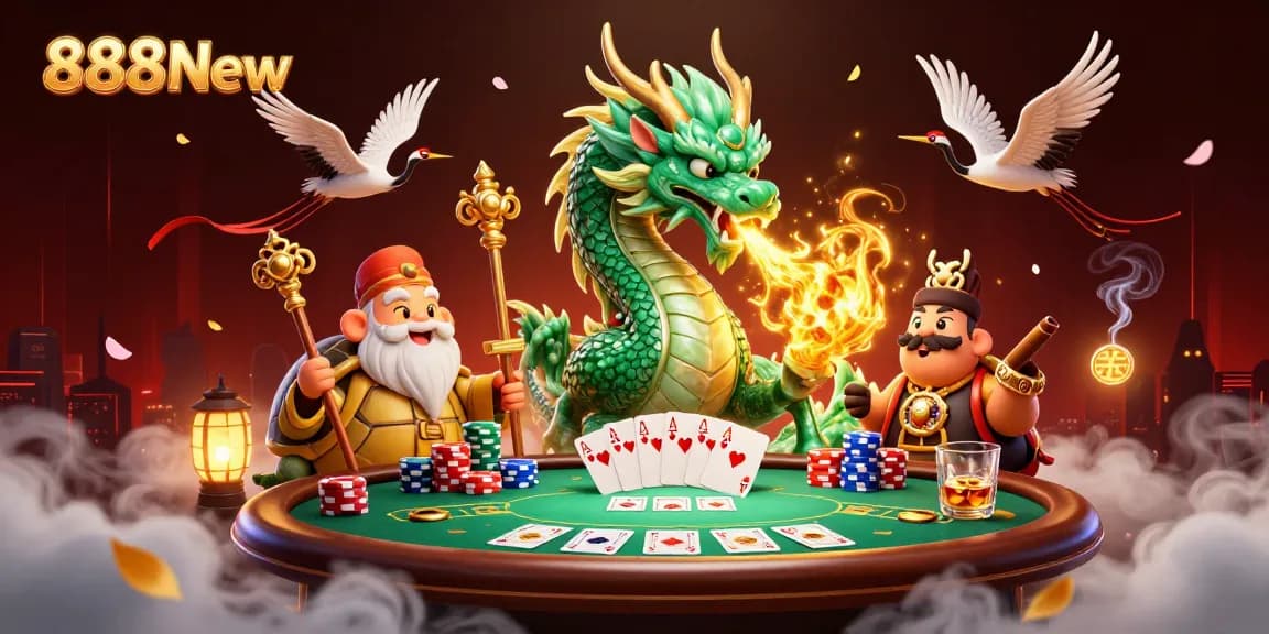 Experience engaging gameplay at 888New with a vibrant poker scene featuring animated characters and rich casino elements.