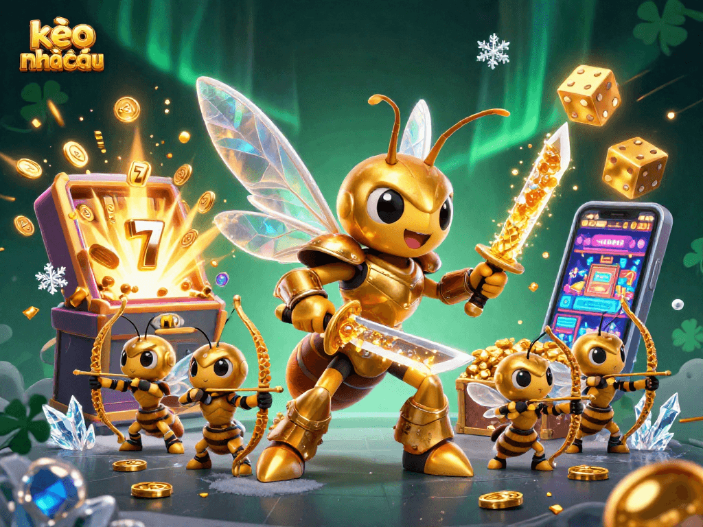 Engage with exciting kèo nhà cái action, featuring a vibrant hornet and casino elements.