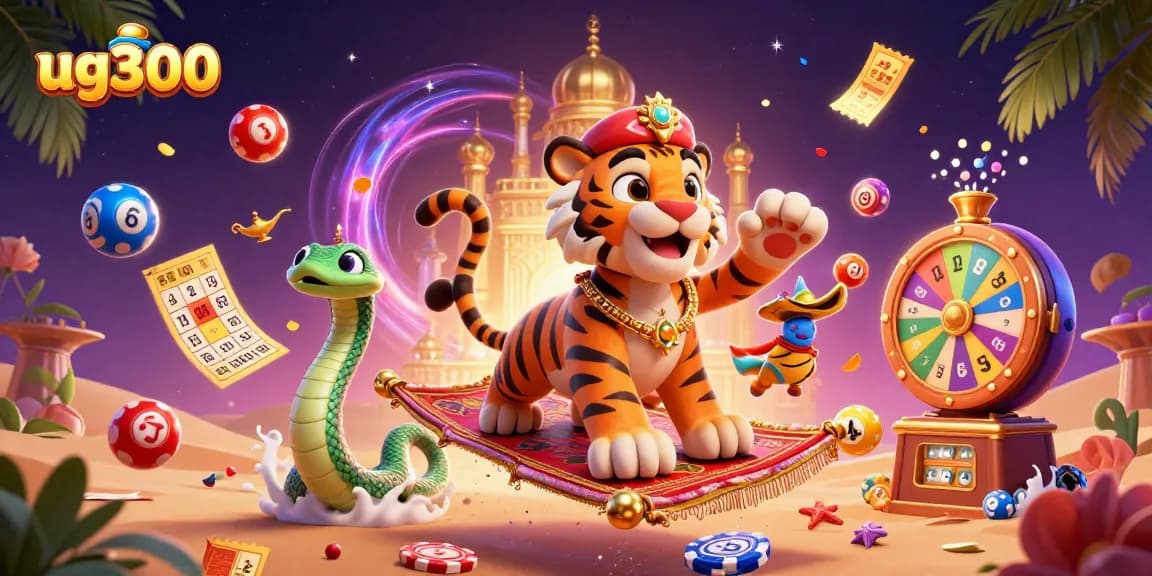 Berpartisipasi dalam permainan kasino dengan ug300 saat harimau sultan terbang di atas karpet kasino penuh warna.