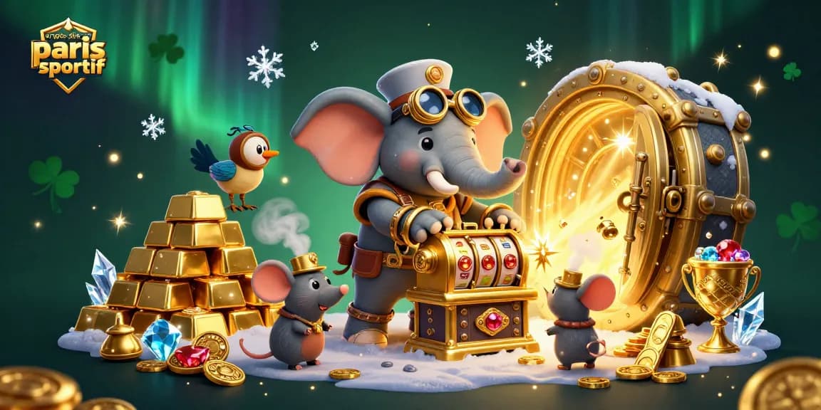 Pariez sur le crypto site de paris sportifs avec un éléphant steampunk et des trésors scintillants.