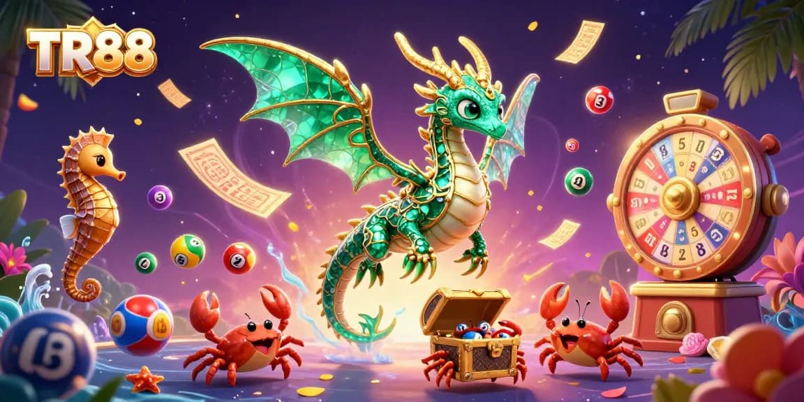 Experience a vibrant TR88 casino adventure with dazzling sea creatures, lucky lottery elements, and dynamic gaming action.