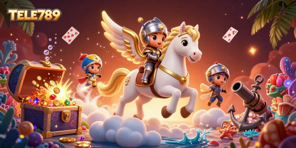 Experience TELE789's thrilling online gaming adventures with vibrant casino elements and captivating characters.