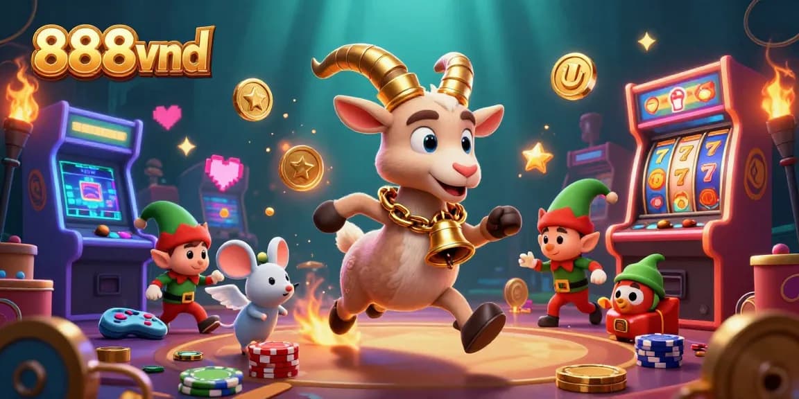 Experience thrilling fun at 888vnd casino with a rich 3D illustration of Krampus and games.