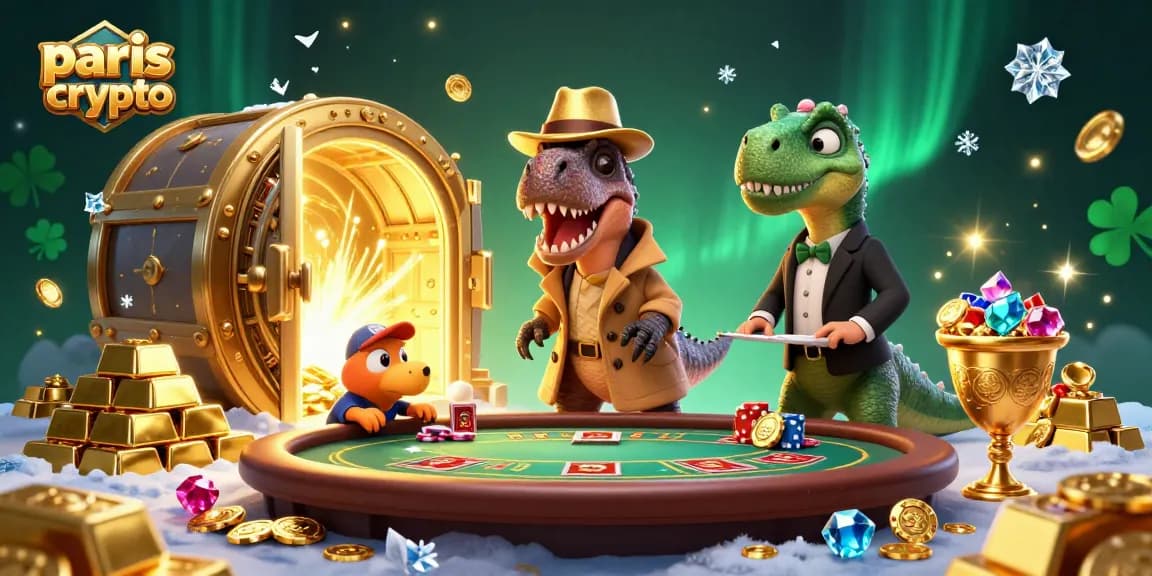 Pariez sur paris crypto avec un velociraptor et un stegosaurus dans une scène de casino dynamique.