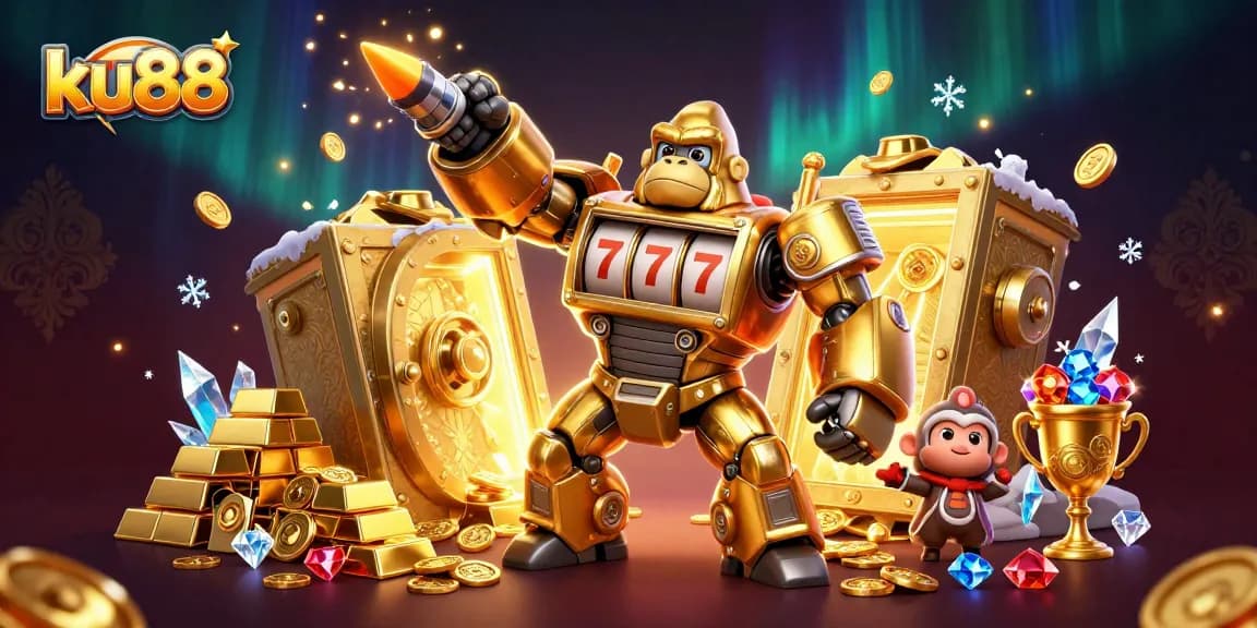 Join the excitement at ku88 with a golden gorilla mech and dazzling treasures exploding around!