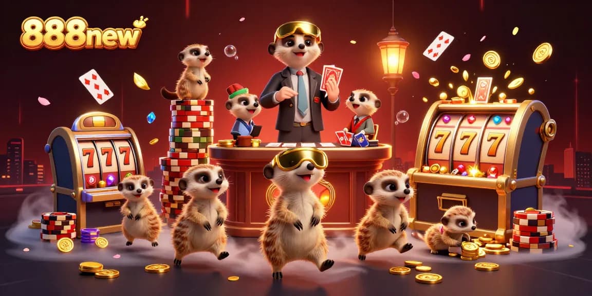 Experience vibrant gaming action at 888new with meerkats enacting dynamic casino scenarios in a rich 3D scene.