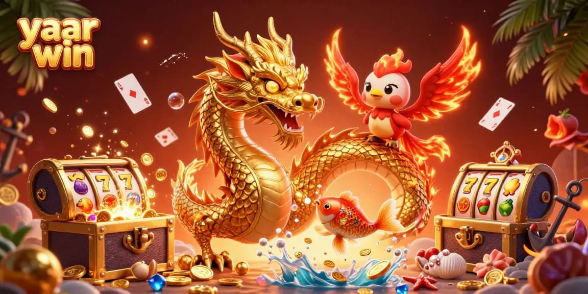 Experience thrilling wins with yaar win in a vibrant 3D casino-themed illustration.