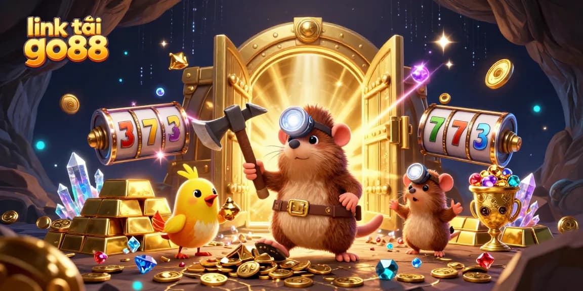 Engage with the thrilling link tải go88 experience while exploring treasures in a vibrant casino-themed illustration.