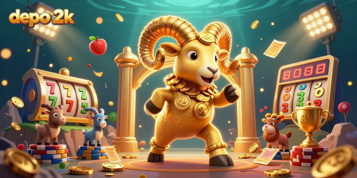 Permainan slot depo 2k dengan karakter ram emas yang dinamis dan grafis berkilau, penuh aksi.