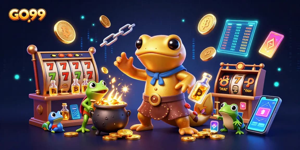 Experience GO99 with golden slots and vibrant characters in a dynamic gaming scene.