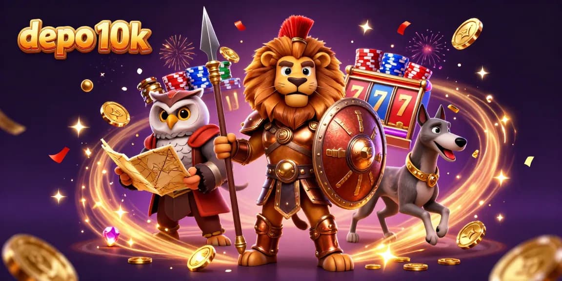 Pemain slot meraih kemenangan dengan depo 10k pada gambar 3D yang menampilkan keberuntungan dan kegembiraan.