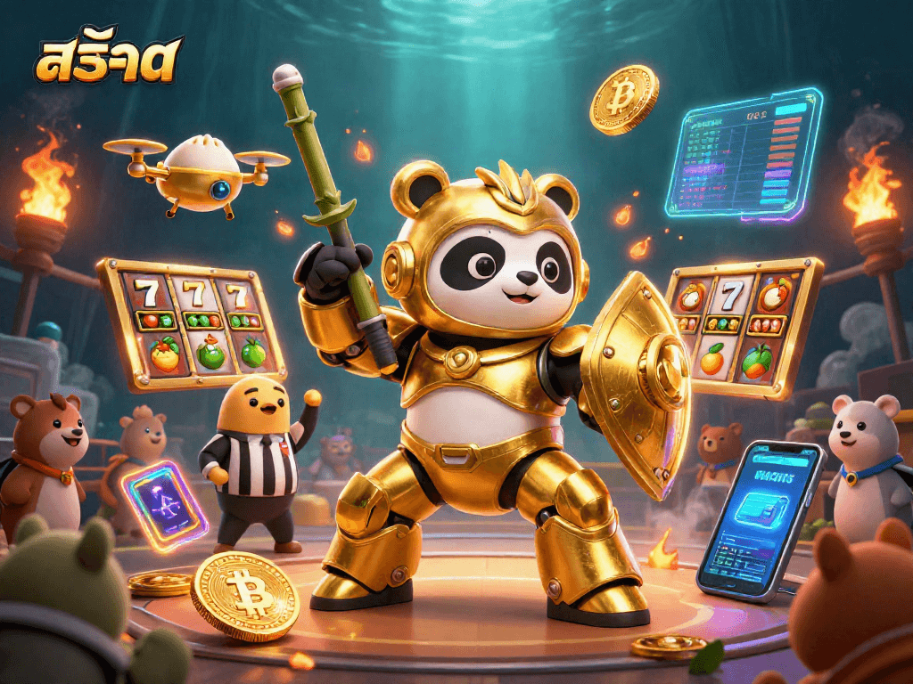 Spin the สล็อต reels in this vibrant 3D casino scene filled with excitement and action.