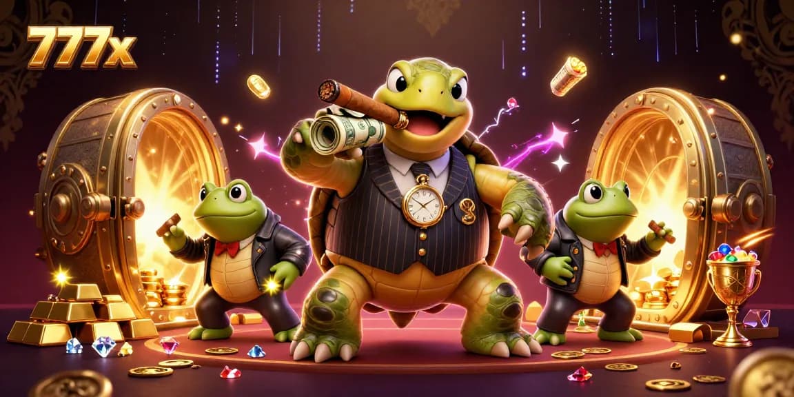 Engage with high-stakes gaming action at 777x amidst a vibrant 3D casino scene.