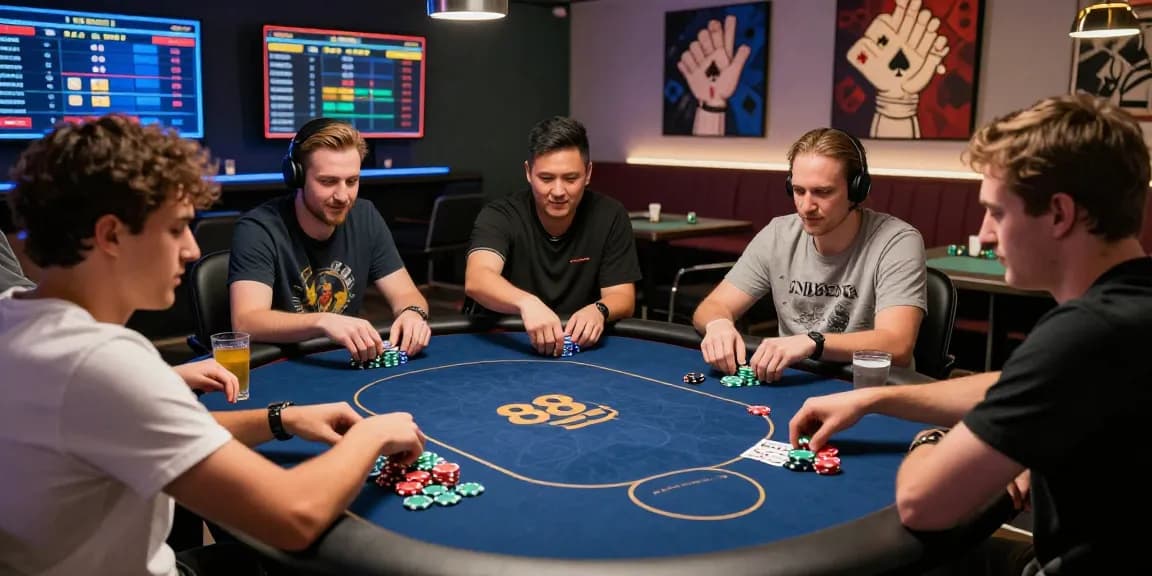 Dynamic Poker88 poker game scene with players engaged and colorful chips.