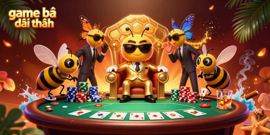 Engage in thrilling game bài đổi thưởng with a bumblebee mob boss at a poker table.