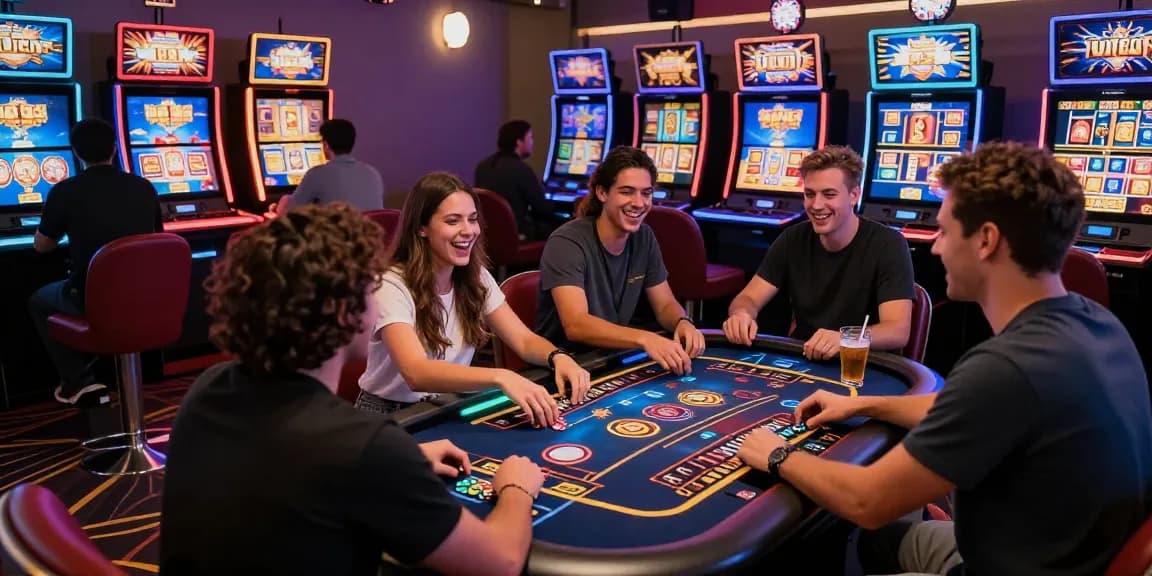 Situs slot excitement in a lively online casino with friends enjoying interactive gaming.