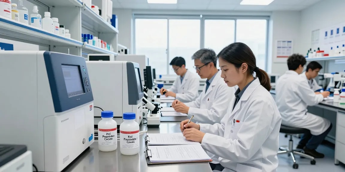 Koi Peptides Canada research team analyzing peptides in modern lab.