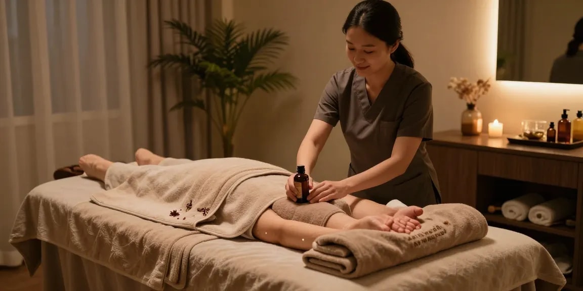 Relaxation experience at Balanced Massage featuring mantra 88 aromatherapy preparations in a serene spa environment.