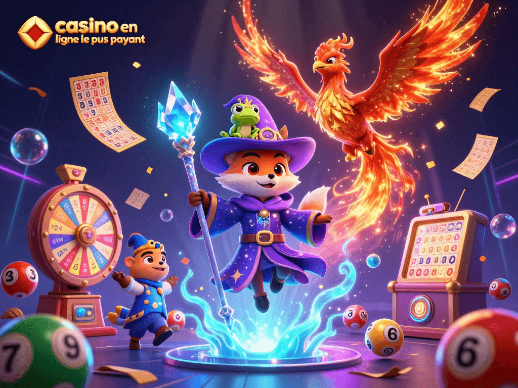Gagnez gros avec le casino en ligne le plus payant, en découvrant une illustration dynamique de magie et de jeux.