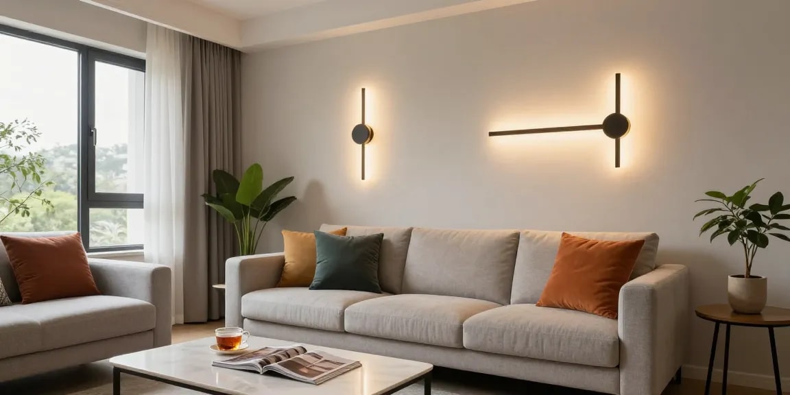 Aplice tavan moderne iluminează un living contemporan, creând o atmosferă primitoare și elegantă.