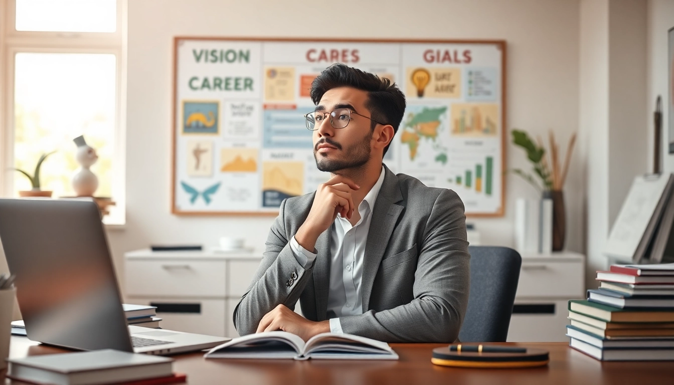 Individual reflecting on their Ideal Career in a bright and inspiring home office space.