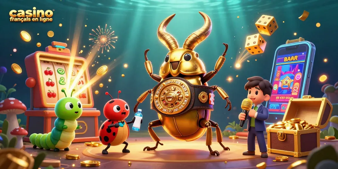 Plongez dans le monde du casino français en ligne avec une scène captivante illustrant des personnages colorés et des machines à sous.