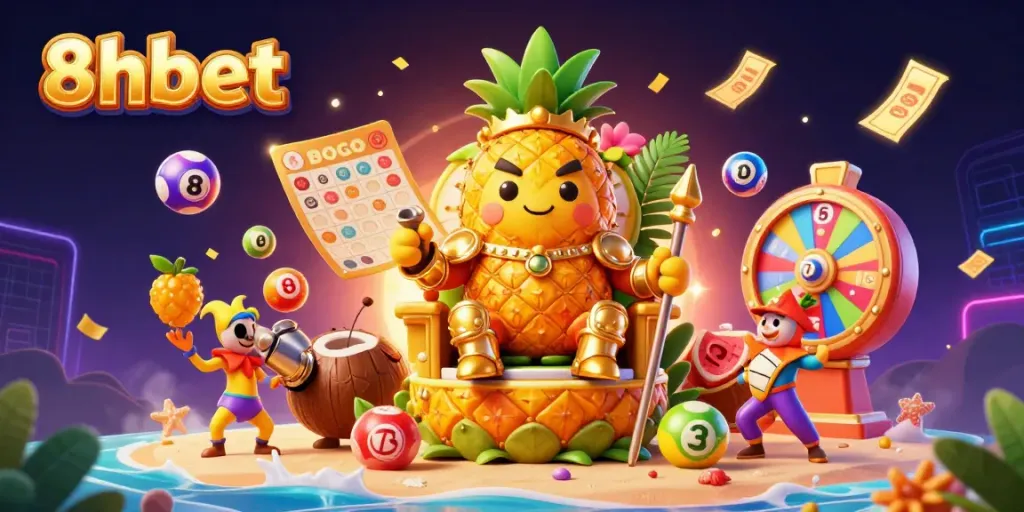 Experience exciting 8xbet gameplay with vibrant characters and animated casino elements in this dynamic illustration.