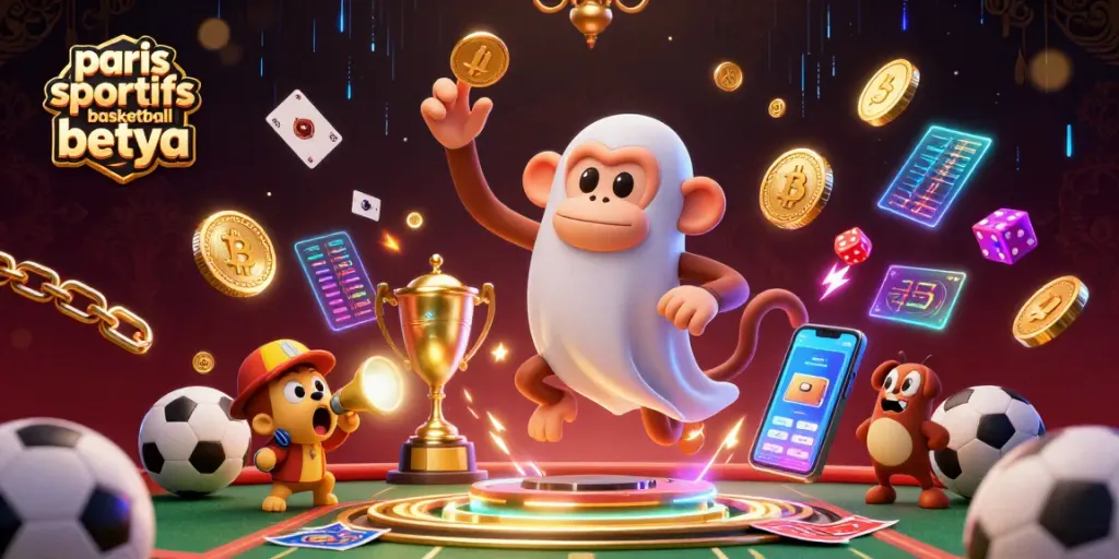 Experience sports betting excitement with paris sportifs basketball betya featuring lively characters and glowing elements.