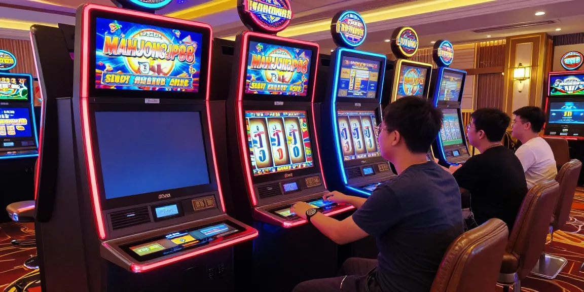 Player engaging with Slot MAHJONGJP88 amidst vibrant casino lights and dynamic atmosphere