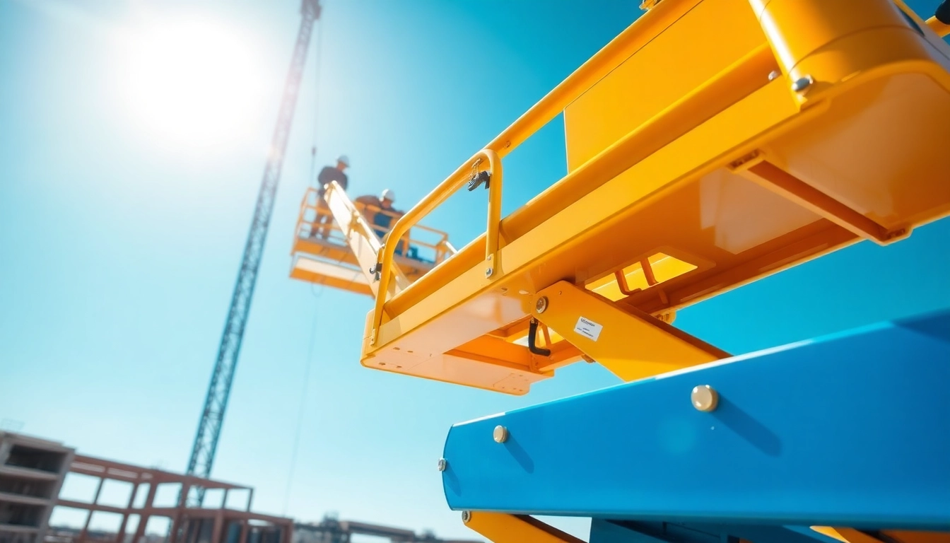 Workers operating a genie lift on a construction site, showcasing its robust features.