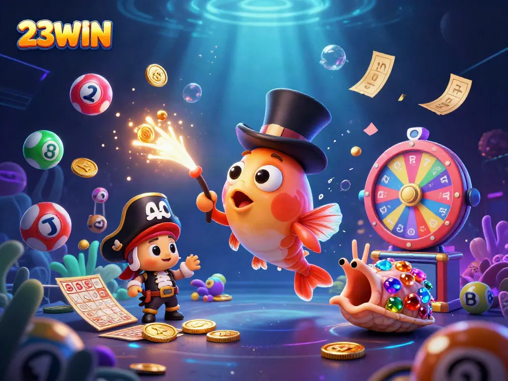 Experience exciting gameplay with 23WIN through lively characters in a vibrant casino-themed scene