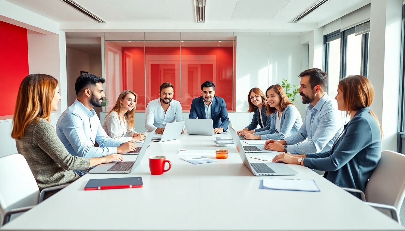 Engaged entrepreneurs collaborating at a conference table showcasing theredandwhitemagz.com.