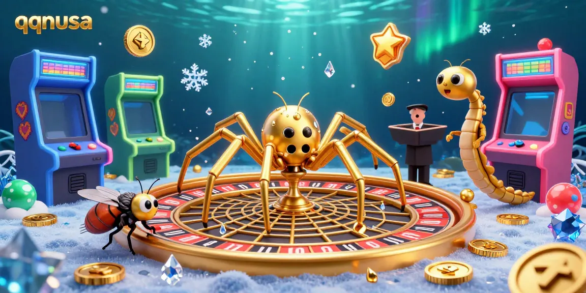Engage in thrilling bets and spins at qqnusa's colorful 3D golden spider-themed casino.