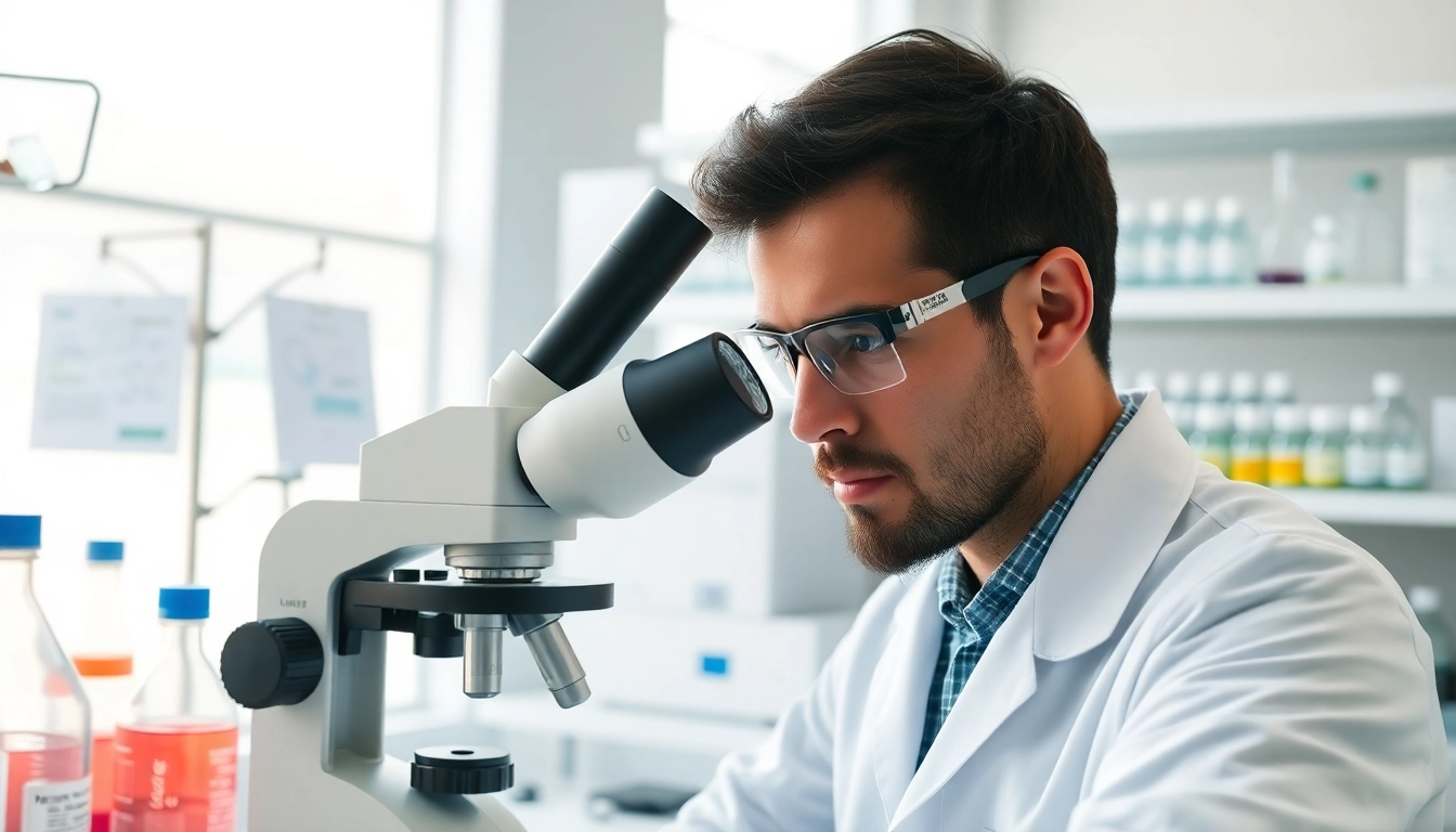 Researcher at Voltera Sciences analyzing peptides in a modern laboratory environment.