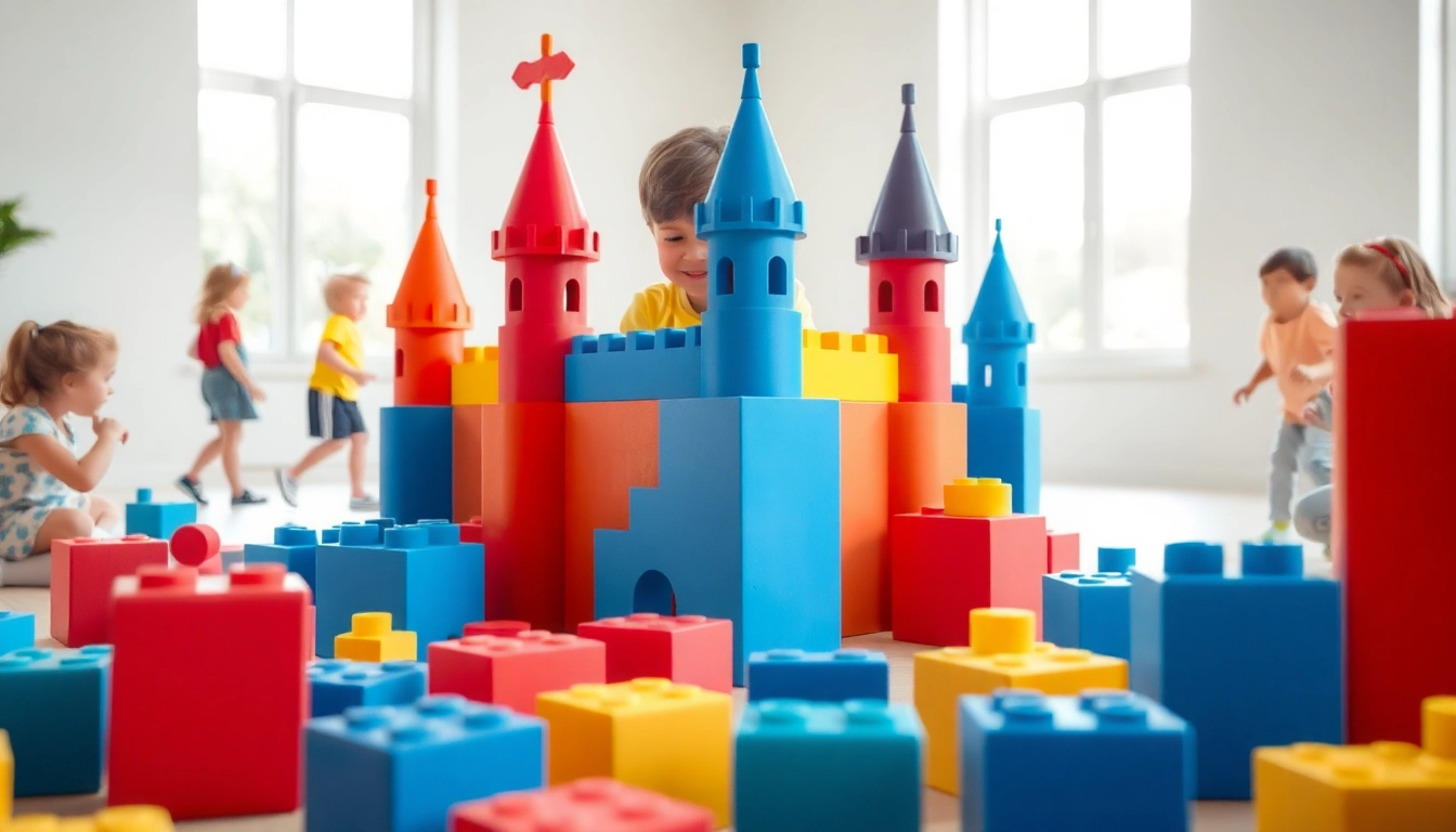 Find out more about kids' creative play with colorful giant foam blocks in an engaging indoor setting.