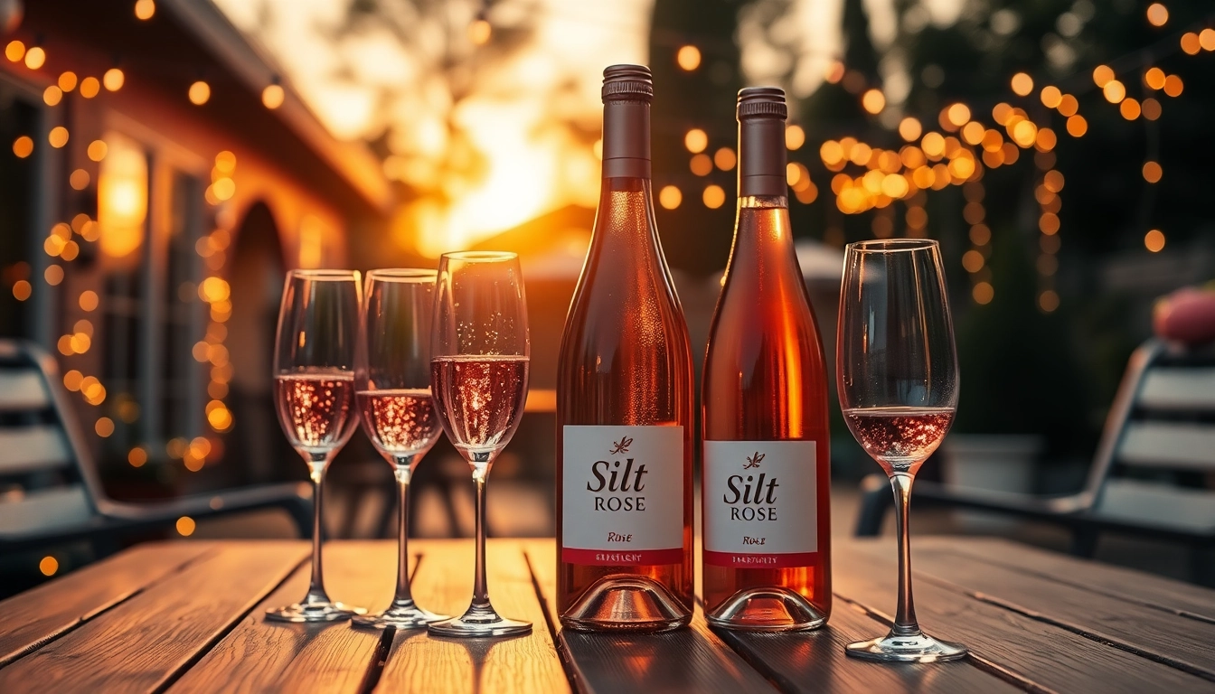 Toast with silt rosé sparkling wine in elegant flutes on a warm patio setting.