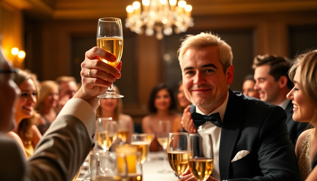 Gentleman giving a toast at a celebratory event, capturing the essence of giving a toast.