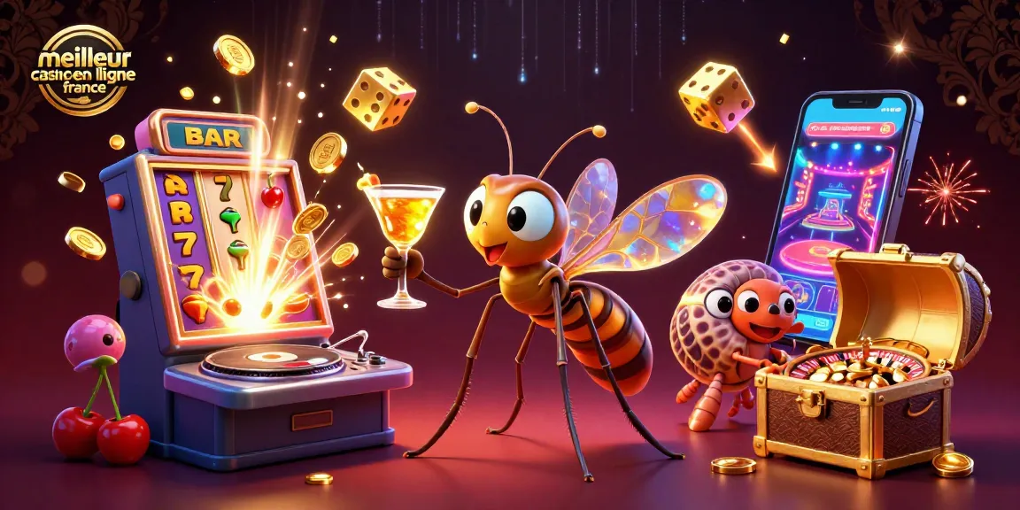 Visualisez le meilleur casino en ligne France avec un moustique en amber comme mascotte et une ambiance festive.