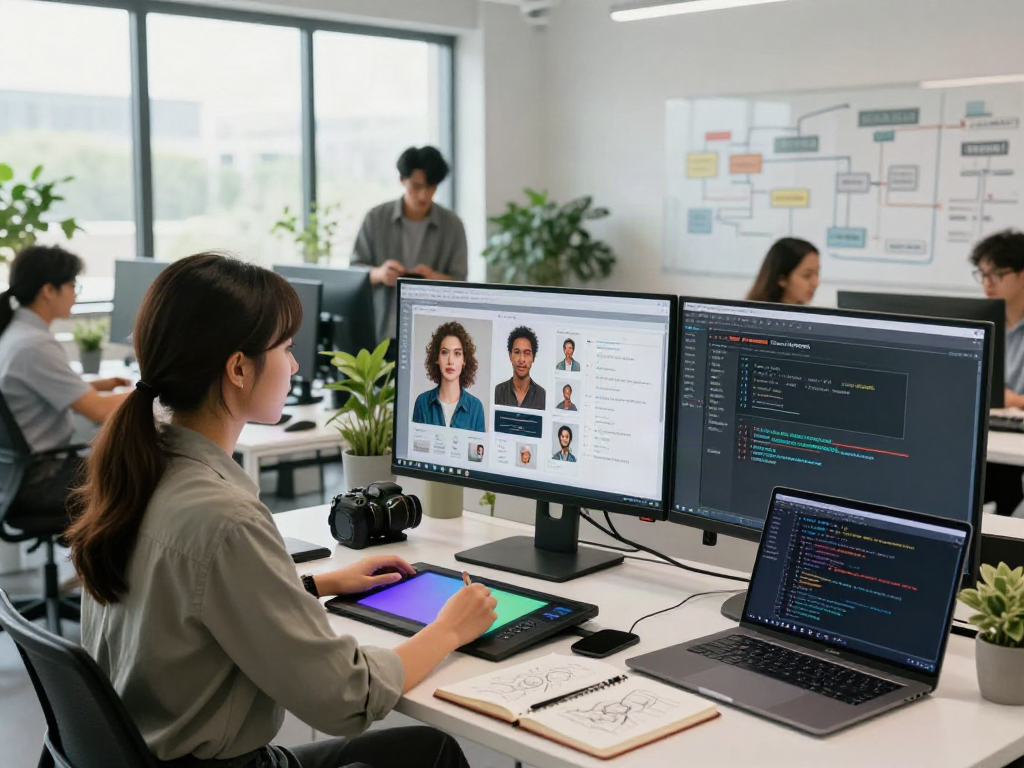 AI Image Detector in use as a team analyzes AI-generated images in a modern workspace.