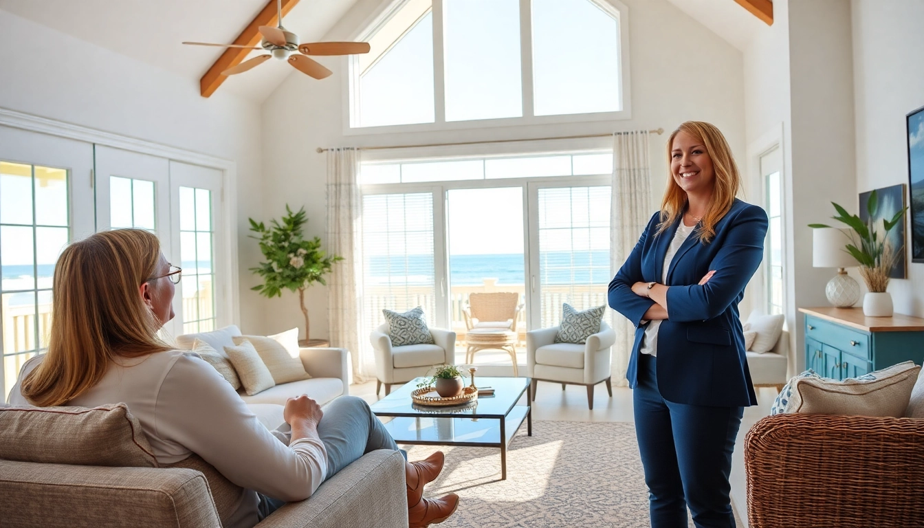 Explore homes for sale in Pensacola FL with a friendly real estate agent in an inviting living room.