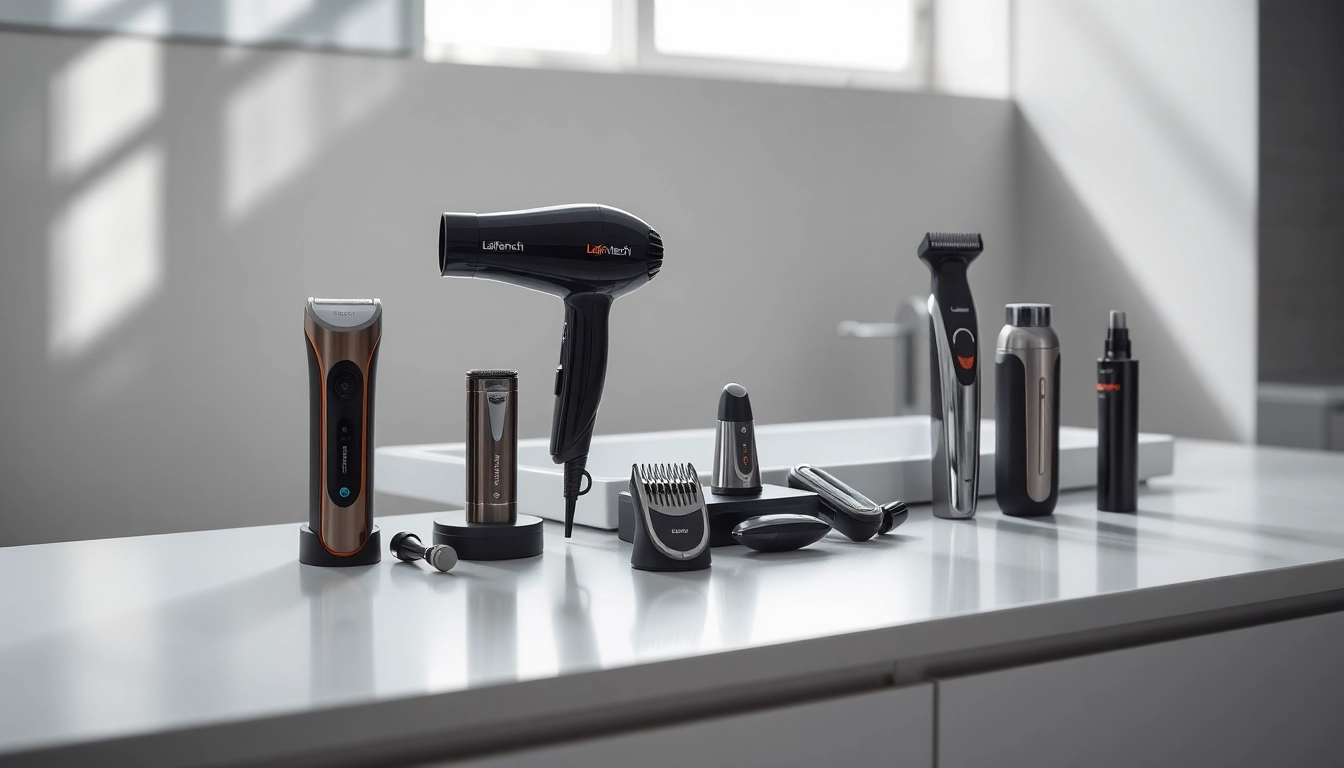 Showcase of Laifentech electric grooming products highlighting quality and innovation in a chic bathroom setting.